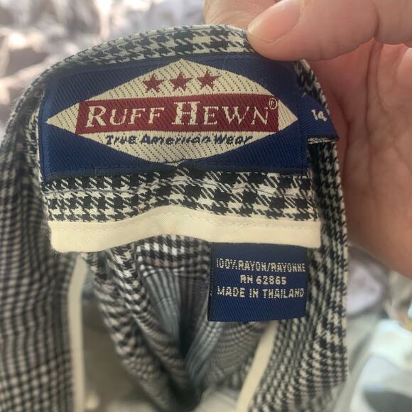 Vintage 90s Ruff Hewn Soft Rayon Madi Skirt Multi Plaid Sz 14 Black & White - Picture 8 of 9